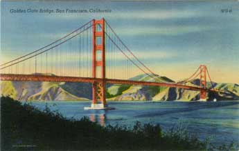 Golden Gate Bridge linen postcard